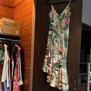 PatBO Tropical Print High-Low Slip Dress - Green Multi